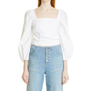 Veronica Beard Kayla Puff-Sleeve Square-Neck Cotton-Blend Top - Size 4